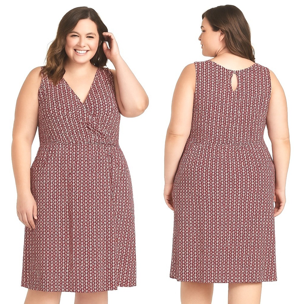 Old Navy Faux Wrap Dress XXL Multicolor Geometric Cross Front Print Mod Boho New